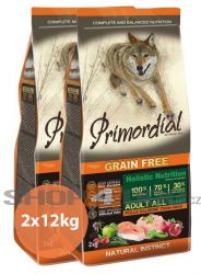 Primordial Pet Food PGF Adult Chicken & Salmon 2x12kg + Pochoutka Magnum 80g ZDARMA