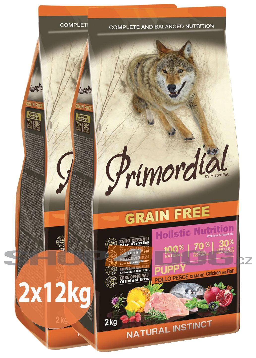 Primordial Pet Food PGF Puppy Chicken & Sea Fish 2x12kg + Pochoutka Magnum 80g ZDARMA